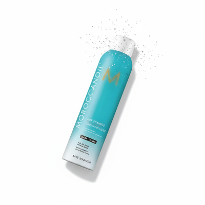 Moroccanoil Dry Shampoo Dark Tones spray — invisible finish in brunette and black hair with signature fragrance