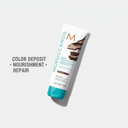Moroccanoil Color Deposit Mask Cocoa - Angled with benefits
