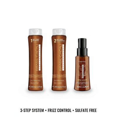 Brasil Cacau Anti-Frizz Complete System Bundle - 3-Step Sulfate-Free Frizz Control with Shine