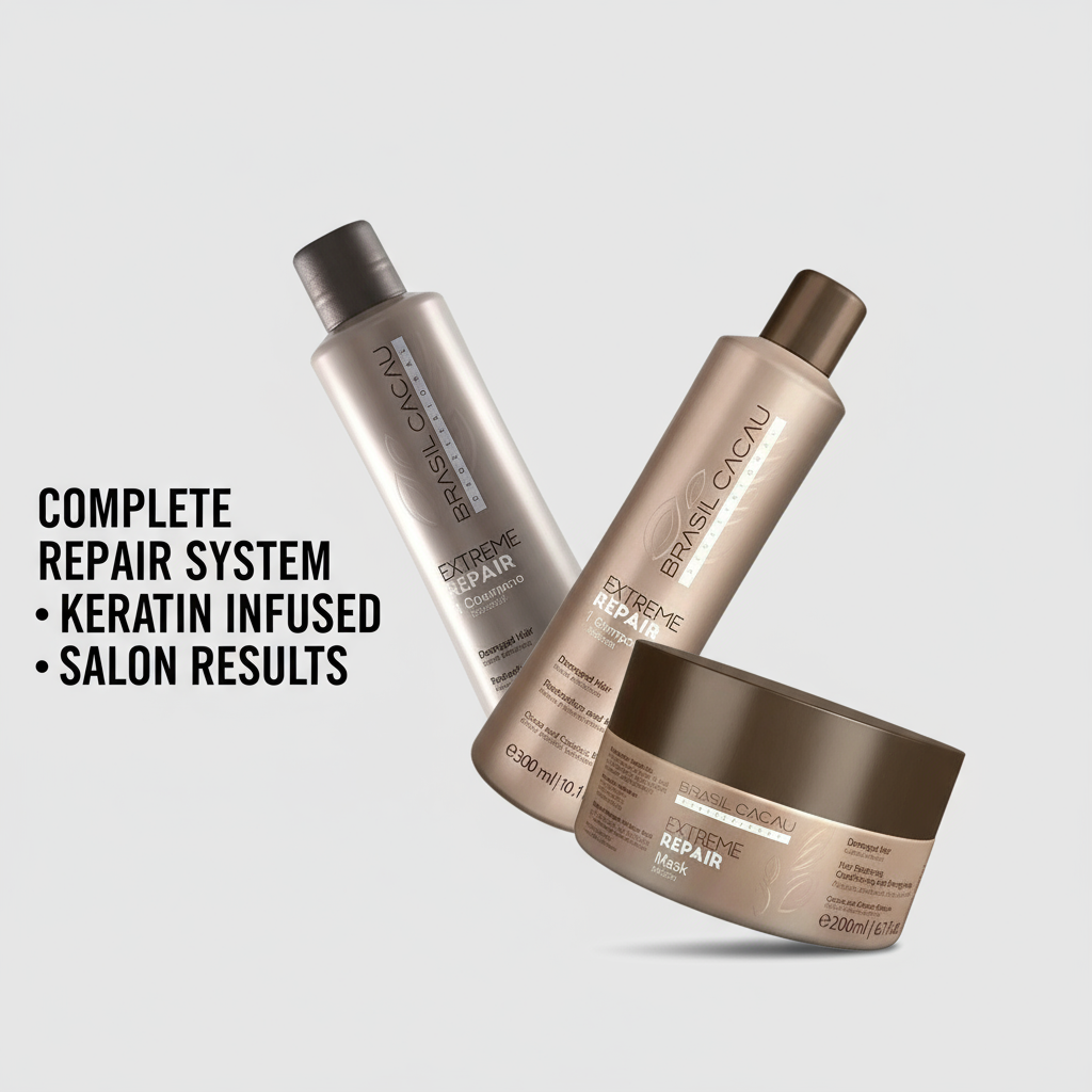 Brasil Cacau Extreme Repair Complete System Bundle - 3-Step Keratin Hair Repair