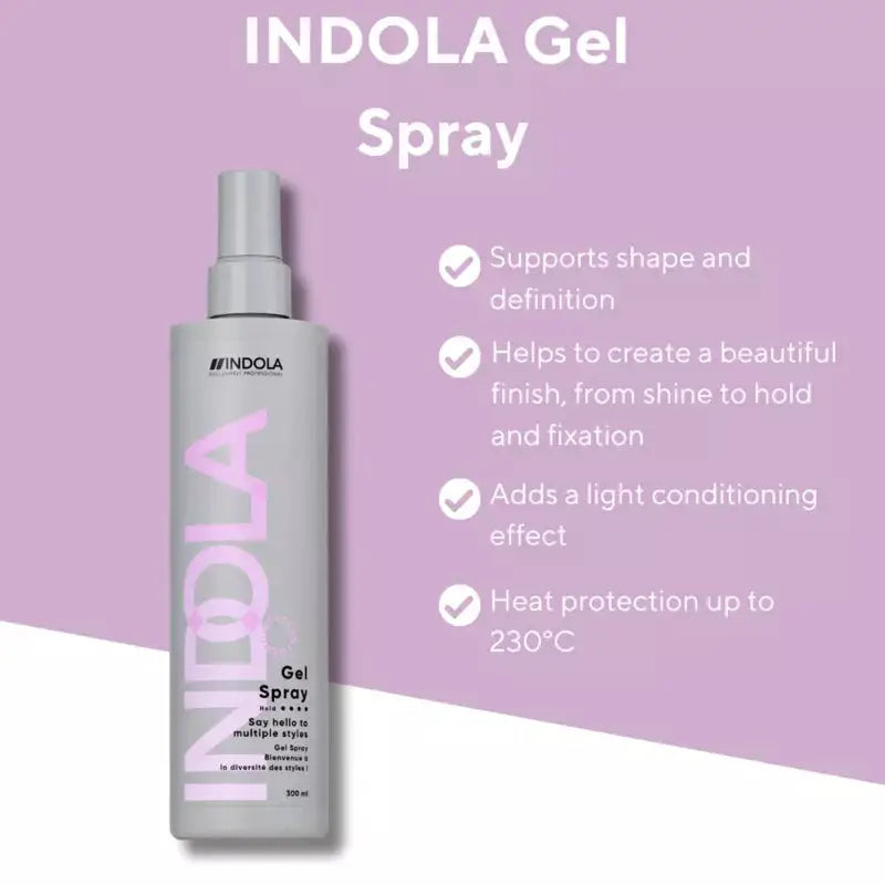 Indola Gel Spray for Hair Styling - Shape Definition, Light Conditioning, Heat Protection up to 230°C