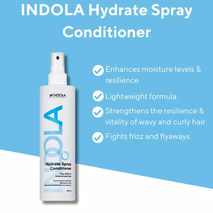 Indola Hydrate Spray Conditioner - Lightweight Hydration for Healthy Hair, 300ml bottle.