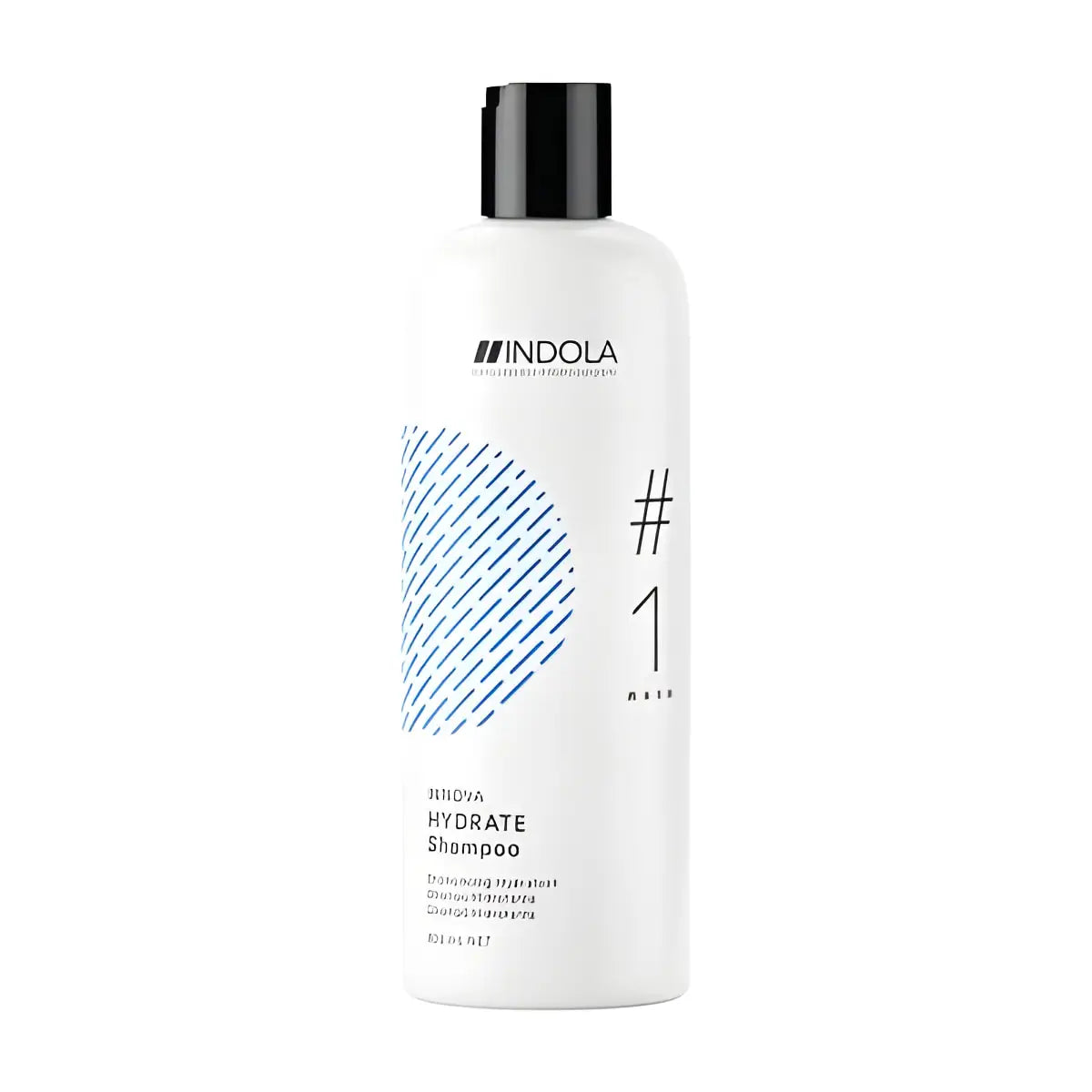 Indola Innova Hydrate Shampoo 300ml with white bottle and blue geometric design