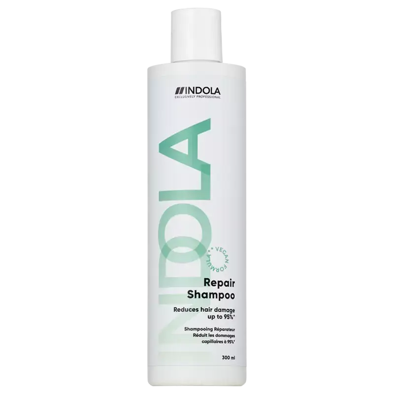 Indola Repair Shampoo 300ml - Vegan Formula for Damaged Hair Repair. Professional Hair Care.