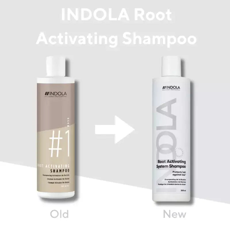 Indola Root Activating Shampoo: Old vs New. Compare Hair Growth & Scalp Care Formula. Professional Haircare Product.