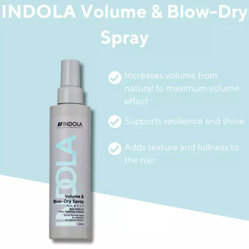 Indola Volume & Blow-Dry Spray: Achieve Volume, Texture & Shine. Professional hair care for voluminous blowouts!