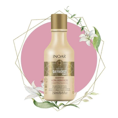 Inoar Absolut Daymoist Shampoo 250 Ml with flowers, perfect for low poo hair care