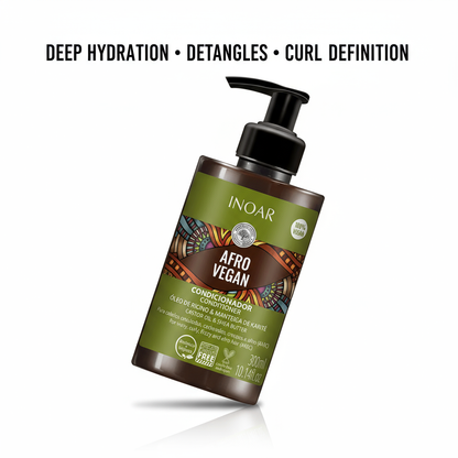 Inoar Afro Vegan Conditioner bottle with deep hydration and curl definition features