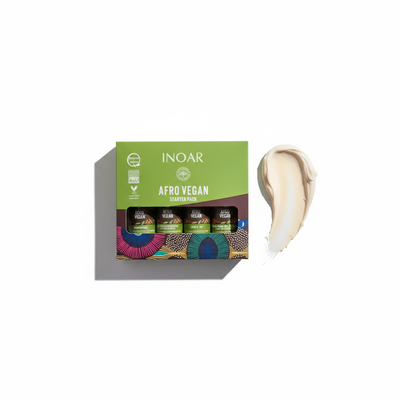 Inoar Afro Vegan hair care set starter pack with natural vegan ingredients and hair cream sample