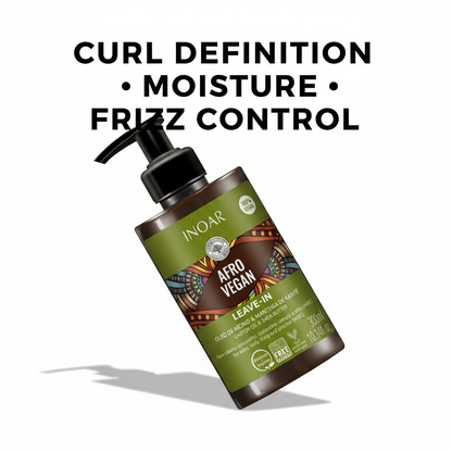 Inoar Afro vegan leave-in treatment for curly hair with curl definition moisture and frizz control