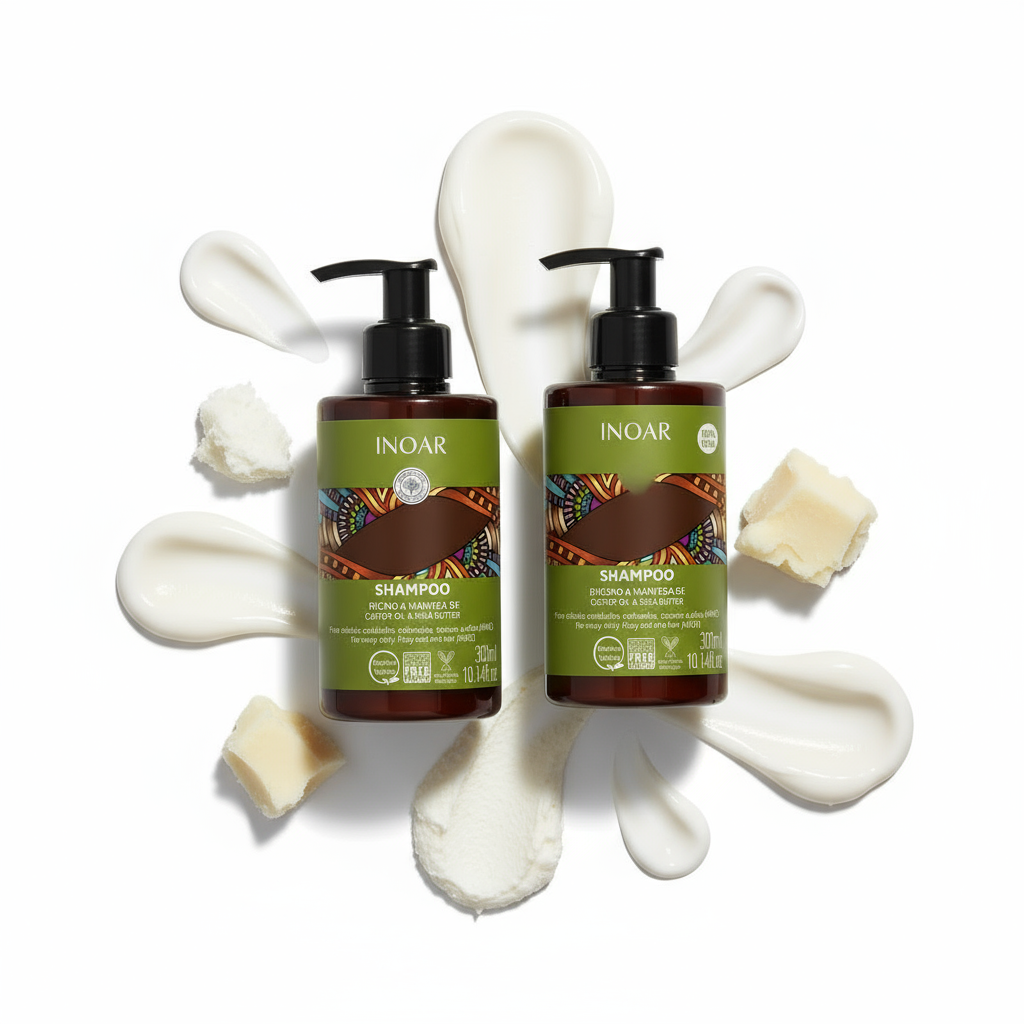Inoar Afro Vegan shampoo and conditioner bundle with nourishing natural ingredients and vibrant label design
