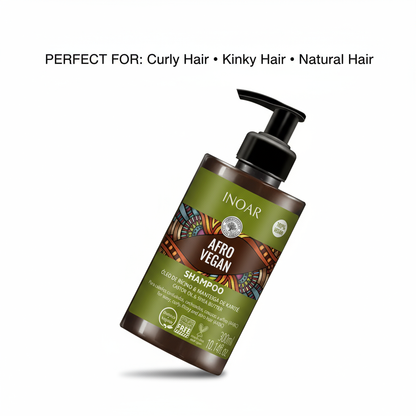 Inoar Afro vegan shampoo for curls in a brown pump bottle perfect for curly kinky natural hair