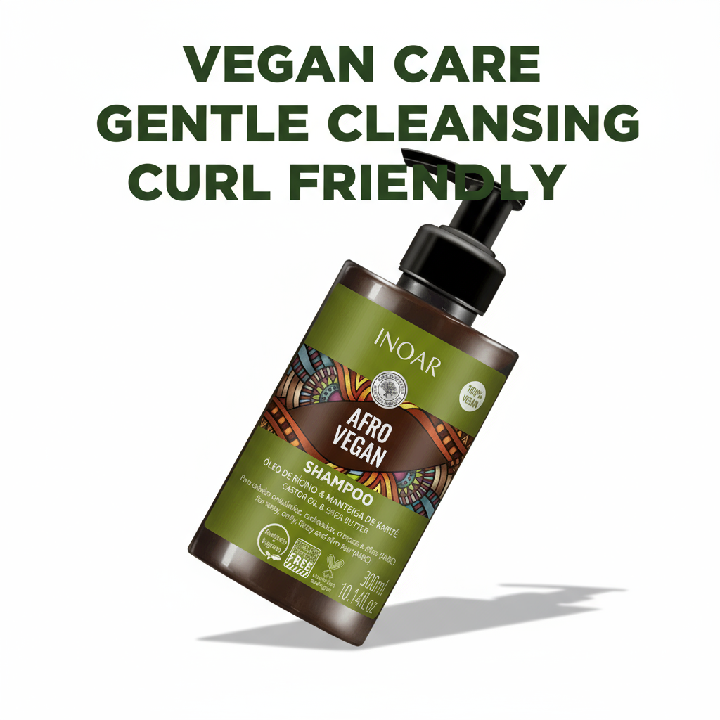 Inoar Afro vegan shampoo for curls with vegan care gentle cleansing and curl friendly formula