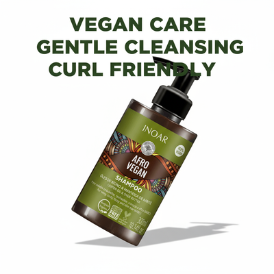 Inoar Afro vegan shampoo for curls with vegan care gentle cleansing and curl friendly formula