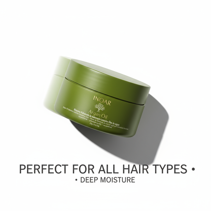 Inoar Argan Moisture Mask green jar for deep moisture perfect for all hair types