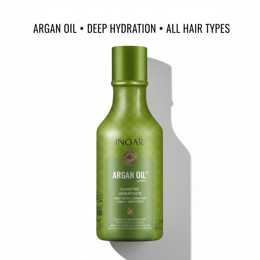 Inoar argan moisturizing shampoo bottle with argan oil for deep hydration and all hair types