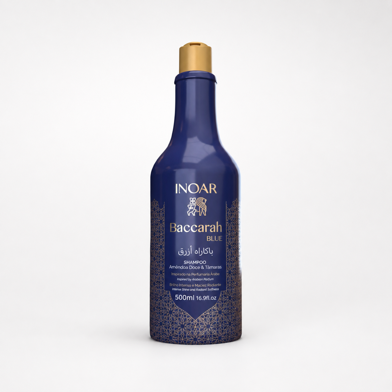 Inoar Baccarah Blue Shampoo 500ml front view on a white background