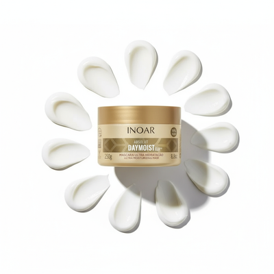 Inoar Day Moist Mask deep conditioning treatment ultra moisturizing hair mask jar with cream dollops