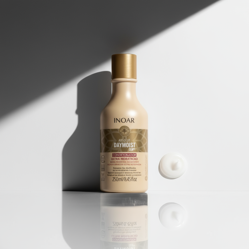 Inoar Daymoist Conditioner bottle 250ml with creamy texture visible on white surface