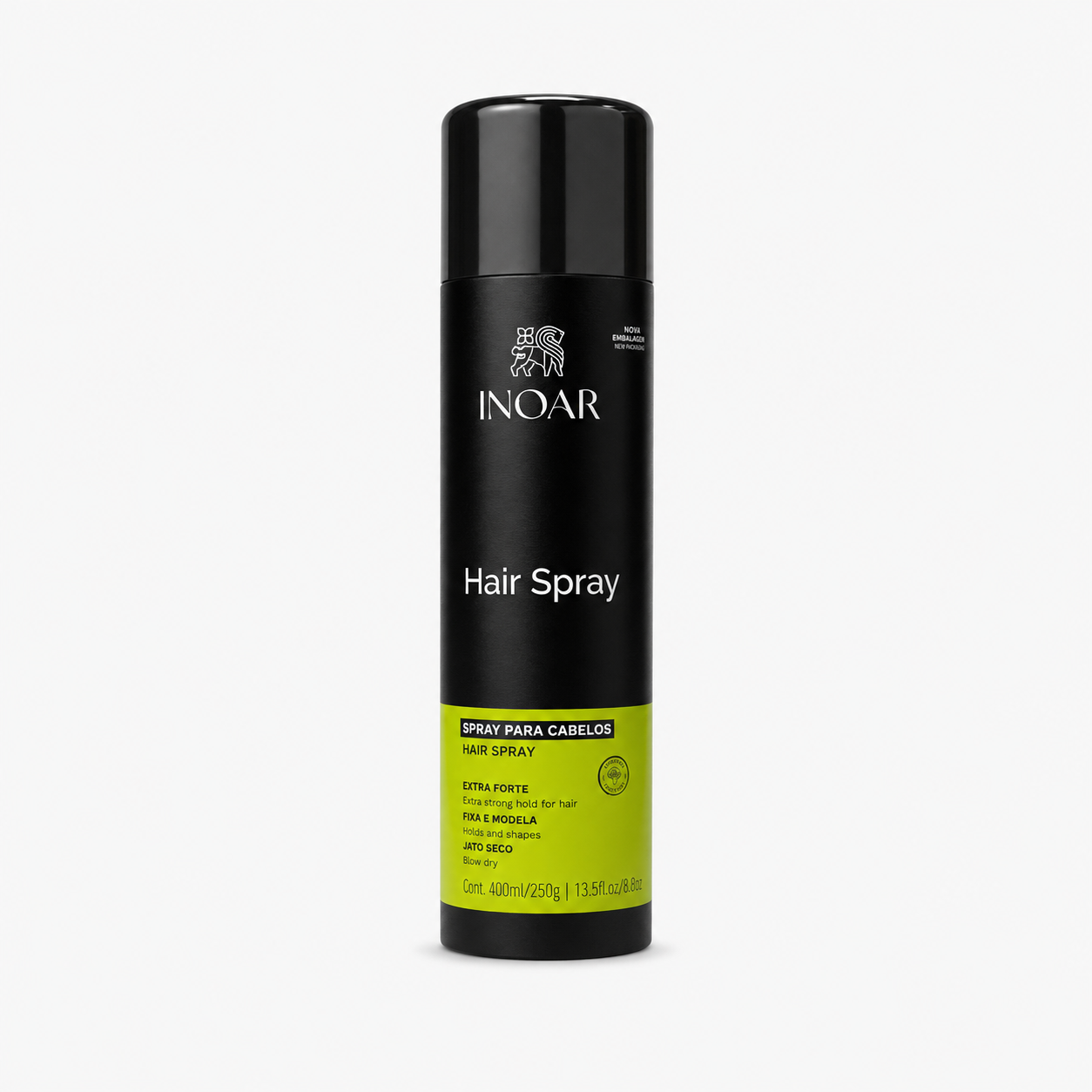 Inoar Hair Spray Extra Forte 400ml front view on a white background