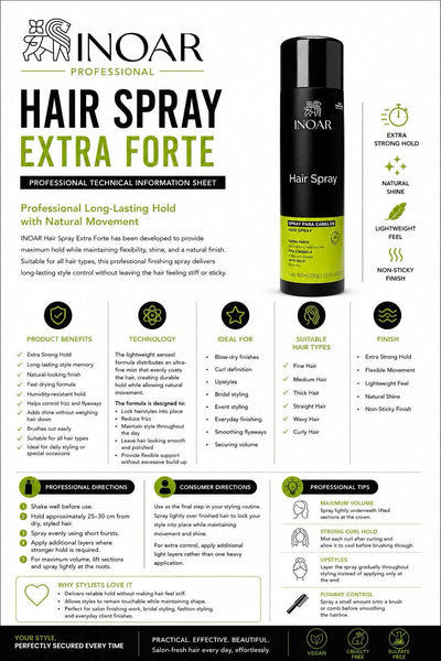 Inoar Hair Spray Extra Forte benefits, suitable hair types, directions and professional styling tips