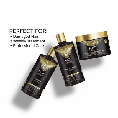Inoar Hair Therapy 3-Step Repair System hair care bundle with shampoo conditioner and mask for damaged hair