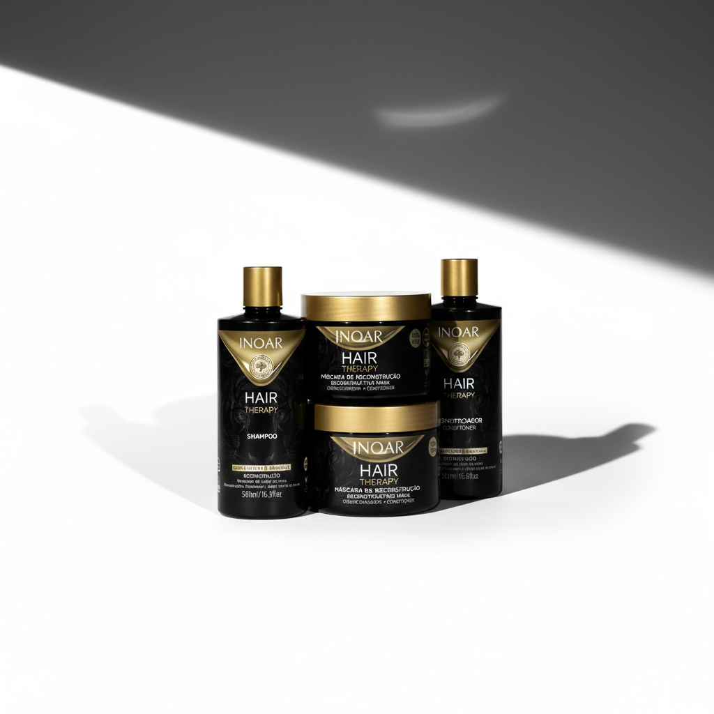 Inoar Hair Therapy 3-Step Repair System hair care bundle with shampoo and treatment masks