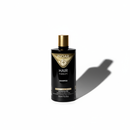 Inoar Hair Therapy Shampoo black bottle with gold cap for hair reconstruction 500ml