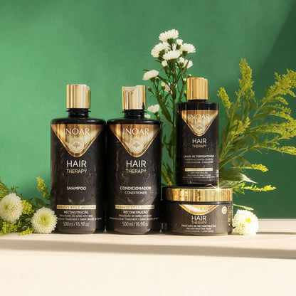 Inoar Hair Therapy Shampoo alongside conditioner and treatment products for healthy hair restoration