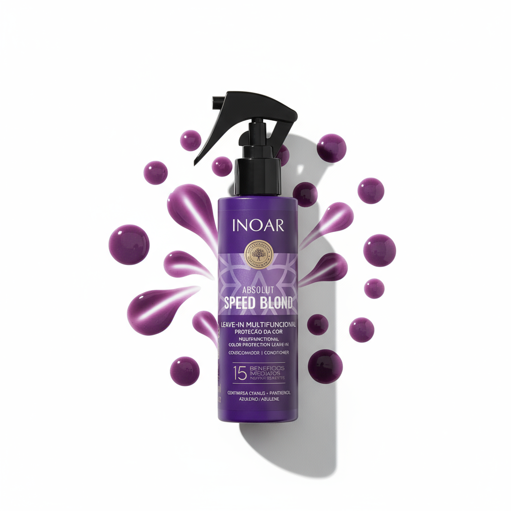 Inoar Absolut Speed Blond Leave-In purple spray bottle for blonde hair treatment with color protection