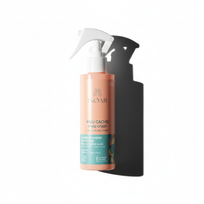 Inoar My Curl My Crush Curl Activator Spray leave in spray bottle with peach and teal label