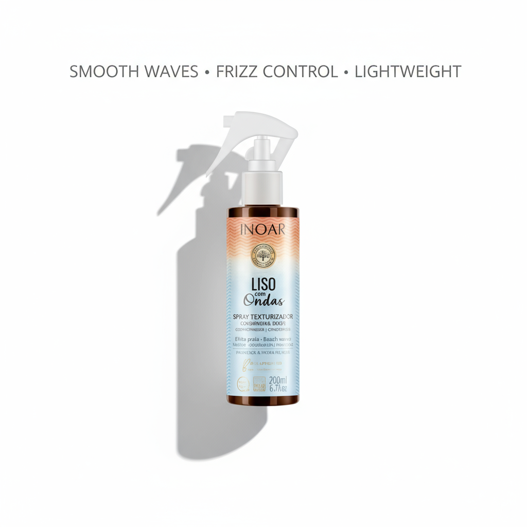 INOAR leave-in conditioner for wavy hair with frizz control and lightweight formula in spray bottle