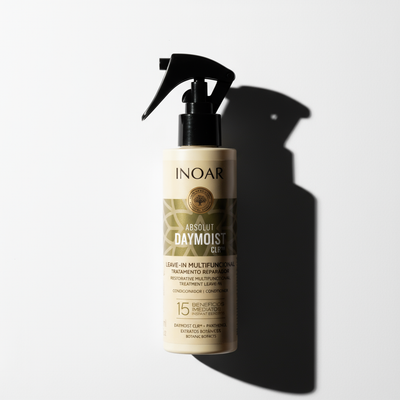 Inoar Absolut DayMoist Leave-in Treatment for Color-Treated Hair in beige spray bottle