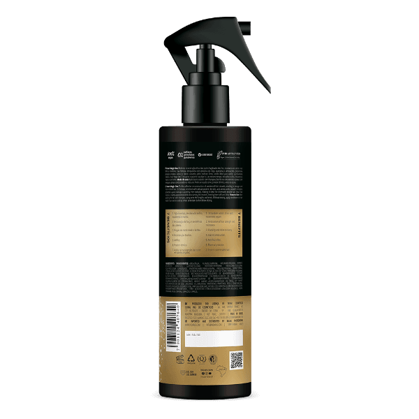 Back view of Inoar Magic One 7 Reconstructor Spray bottle with black and gold design and spray nozzle