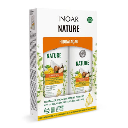 Inoar Nature salon quality shampoo and conditioner kit with argan oil and coconut for hydration
