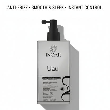 INOAR UAU Anti-Frizz Serum Spray 200ml bottle for smooth sleek hair and instant frizz control