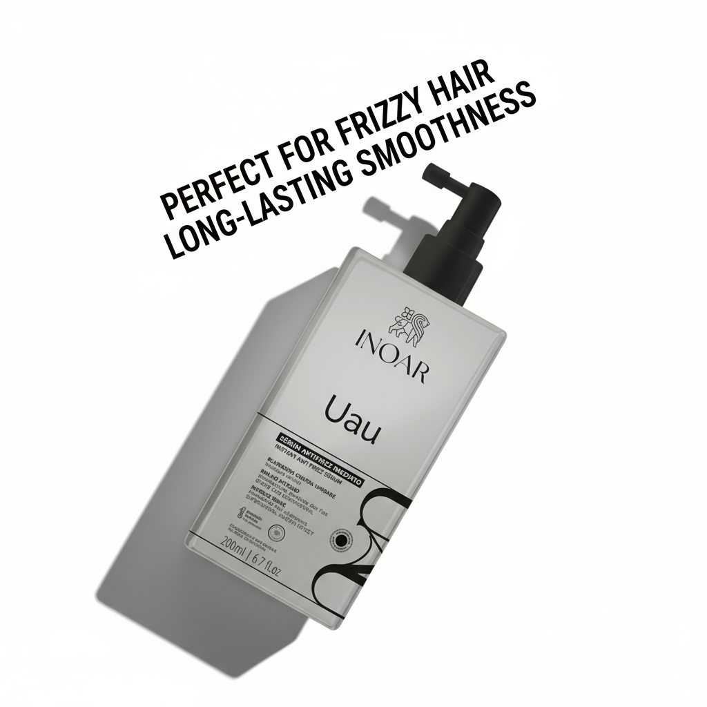 INOAR UAU Anti-Frizz Serum Spray bottle for frizzy hair with long-lasting smoothness in white packaging
