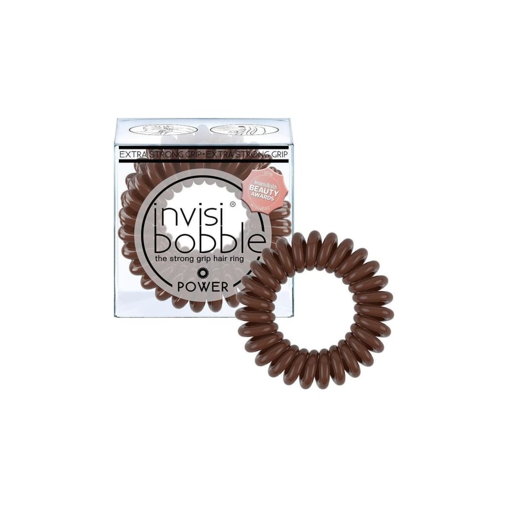 Invisibobble Power hair tie in Pretzel Brown color for extra stronghold with packaging