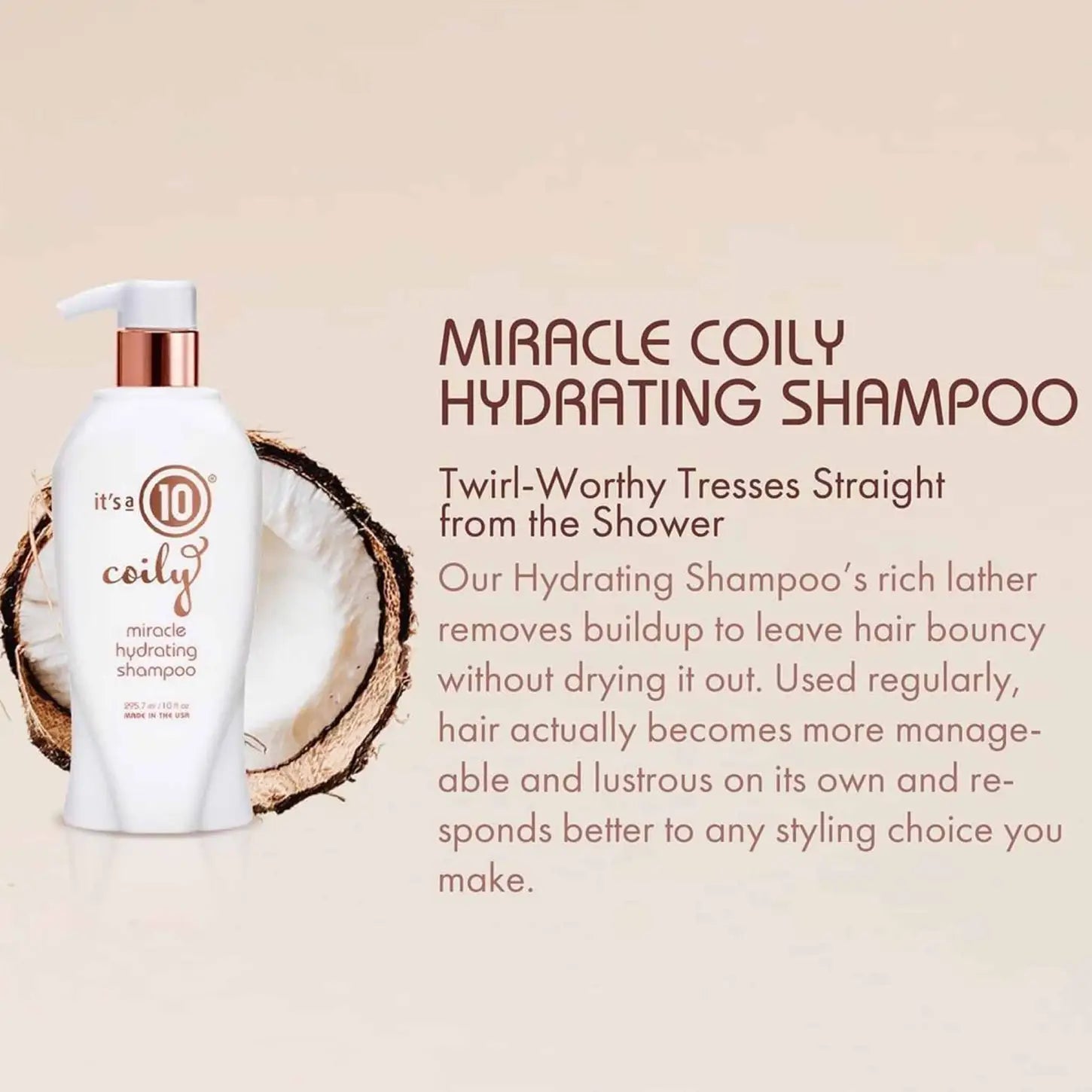 White bottle of Miracle Coily Hydrating Shampoo for manageable curls and coily hair types