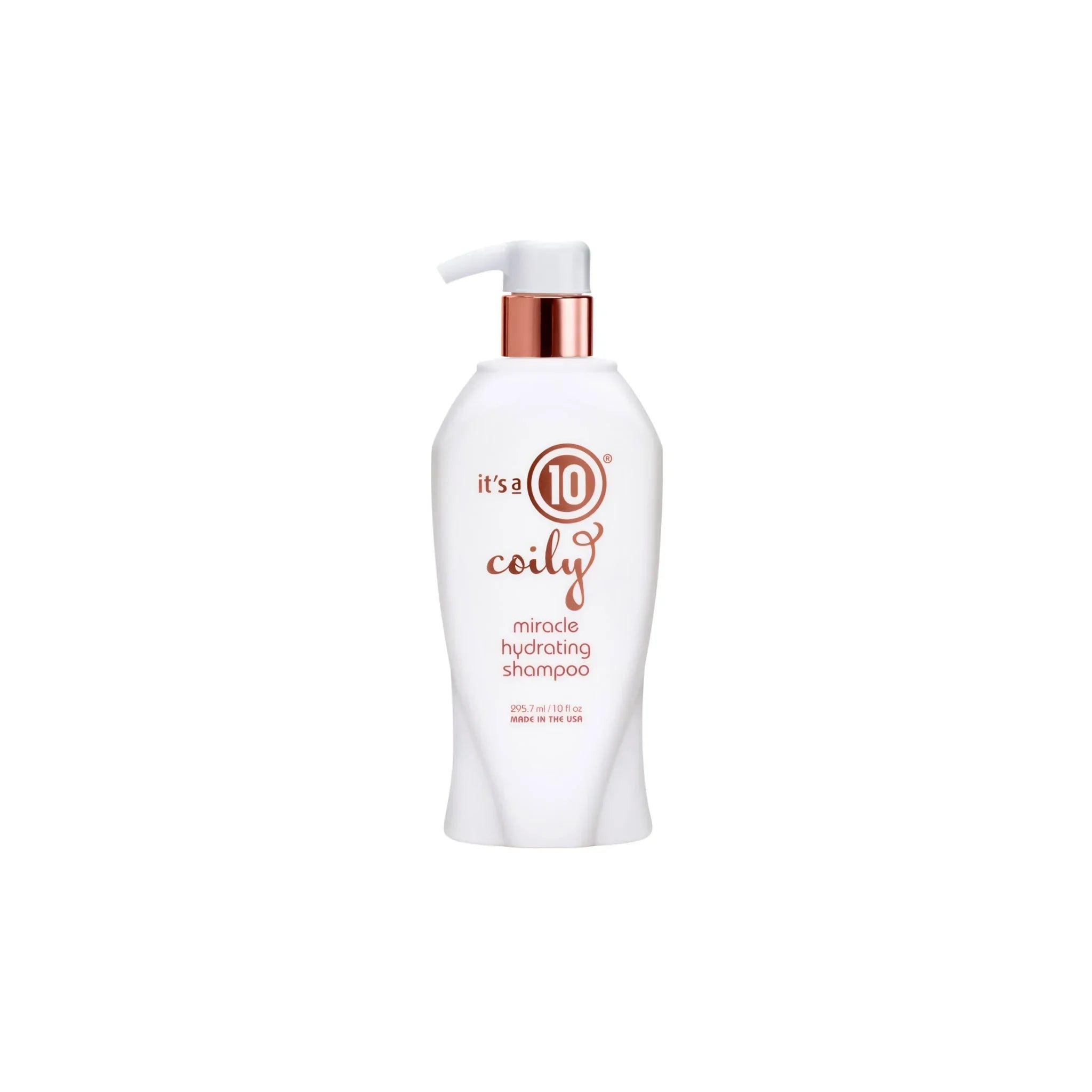 White bottle of It’s A 10 Miracle Coily Shampoo for manageable curls and coily hair types