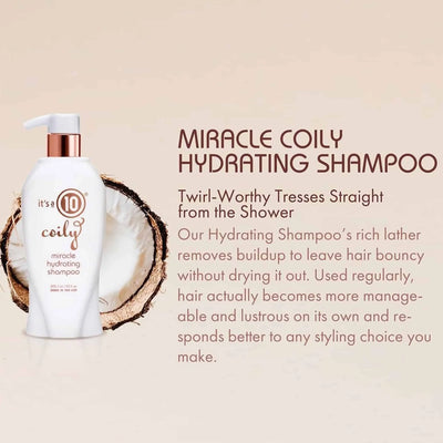 It's A 10 Coily Hydrating Shampoo: Miracle Moisture for Coily Hair. Infused with Coconut, Perfect for Defined, Healthy Curls!