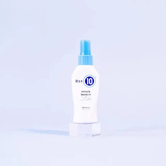 White bottle with blue spray cap for It’s A 10 Miracle Leave-In Lite with chamomile extract