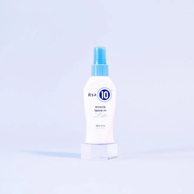 White bottle with blue spray cap for It’s A 10 Miracle Leave-In Lite with chamomile extract