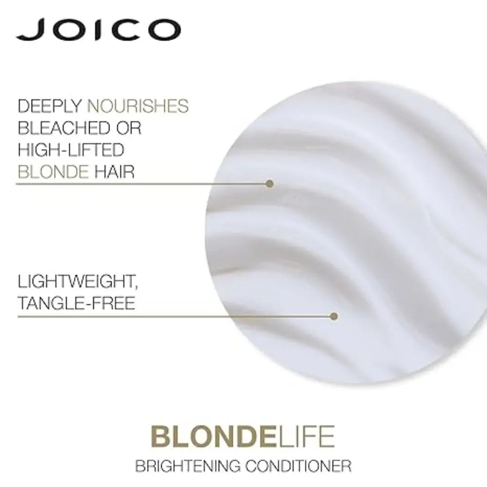 Joico Blonde Life Brightening Conditioner 250ml advertisement for vibrant blonde hair