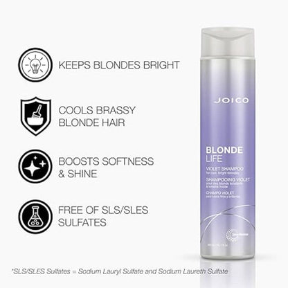 Joico Blonde Life Violet Shampoo 300ml in purple and silver bottle for blonde hair