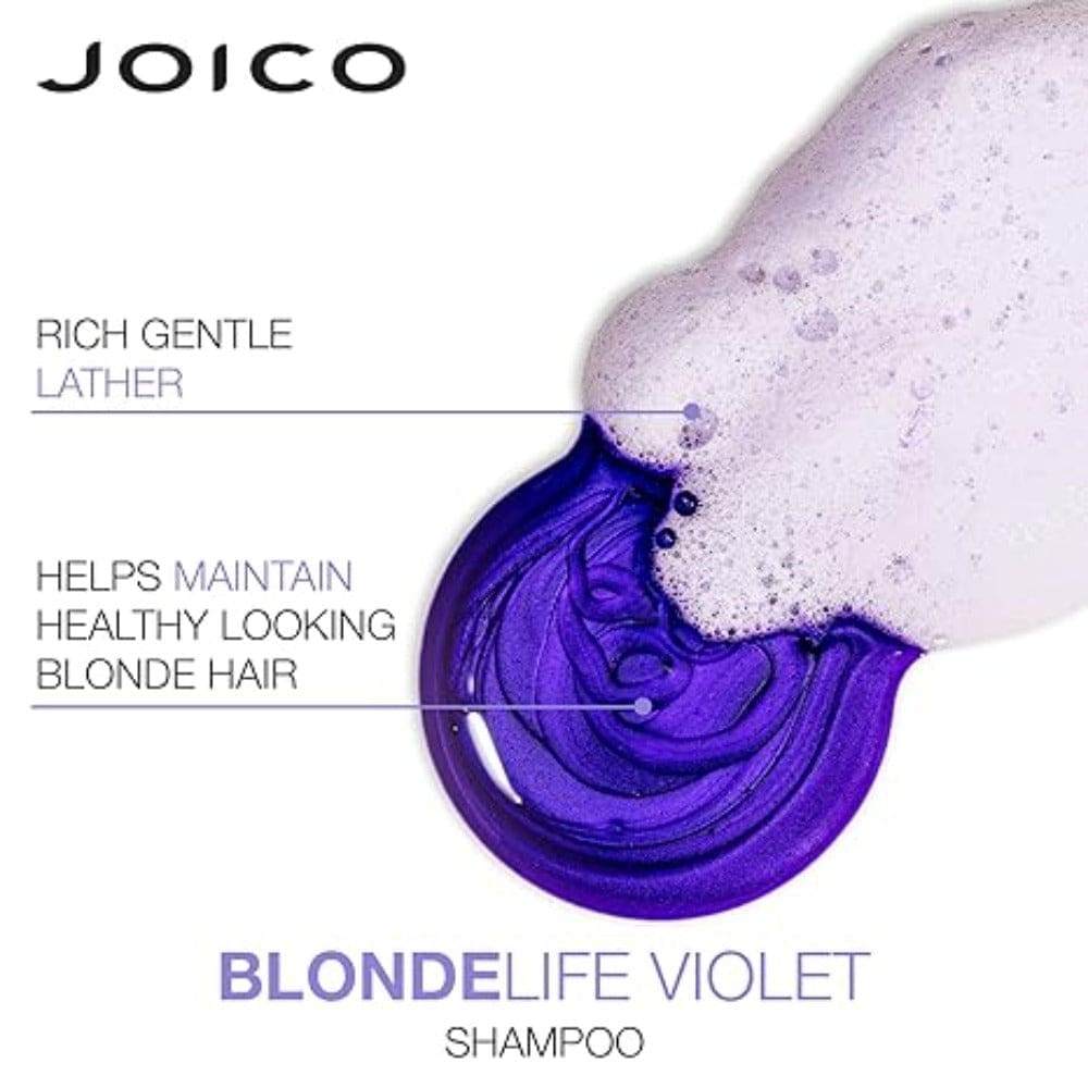 Joico Blonde Life Violet Shampoo 300ml advertisement for maintaining blonde hair