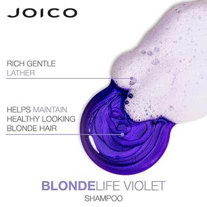 Joico Blonde Life Violet Shampoo 300ml advertisement for maintaining blonde hair