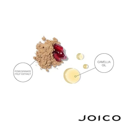 Light brown powder with pomegranate seeds and oil for hair color vibrancy against color-fading UV rays