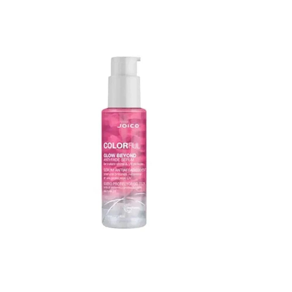 Pink Joico Colorful Glow Beyond Anti Fade Serum bottle for vibrant hair color protection