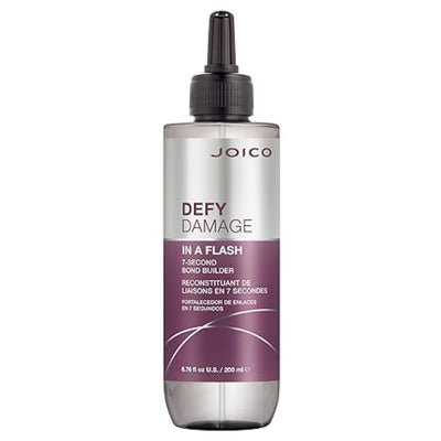 Joico Defy Damage In A Flash hair care product bottle in purple and silver design
